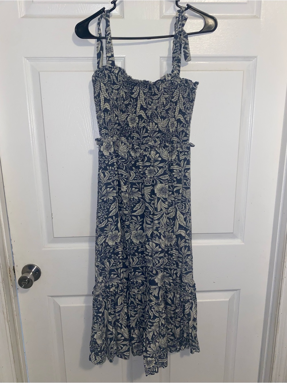 Patrons of Peace Navy and Cream Floral Tie-Shoulder Midi Dress